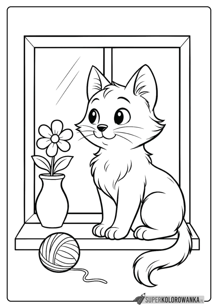 kotek w oknie kolorowanka do druku